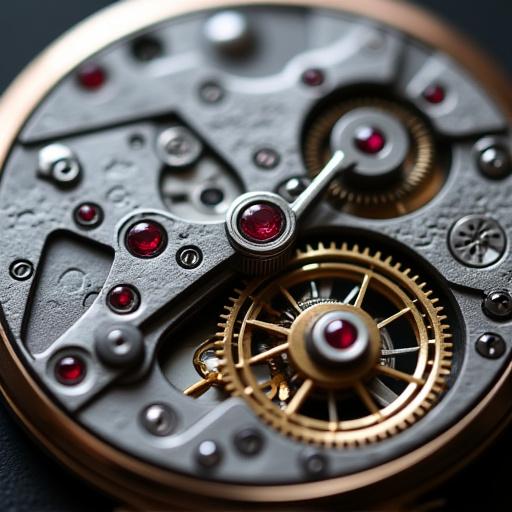 Macro photograph of an intricate automatic watch movement.